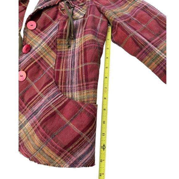 Burning Torch Plaid Boho Jacket, Cotton/Wool/Silk, Women's Size SMALL - Picture 10 of 14